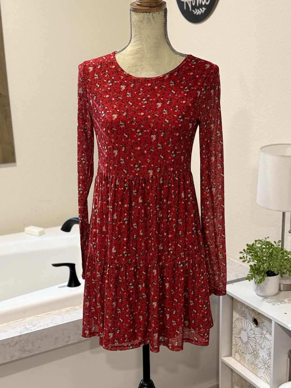 Love Fire Red Floral Babydoll Dress Small